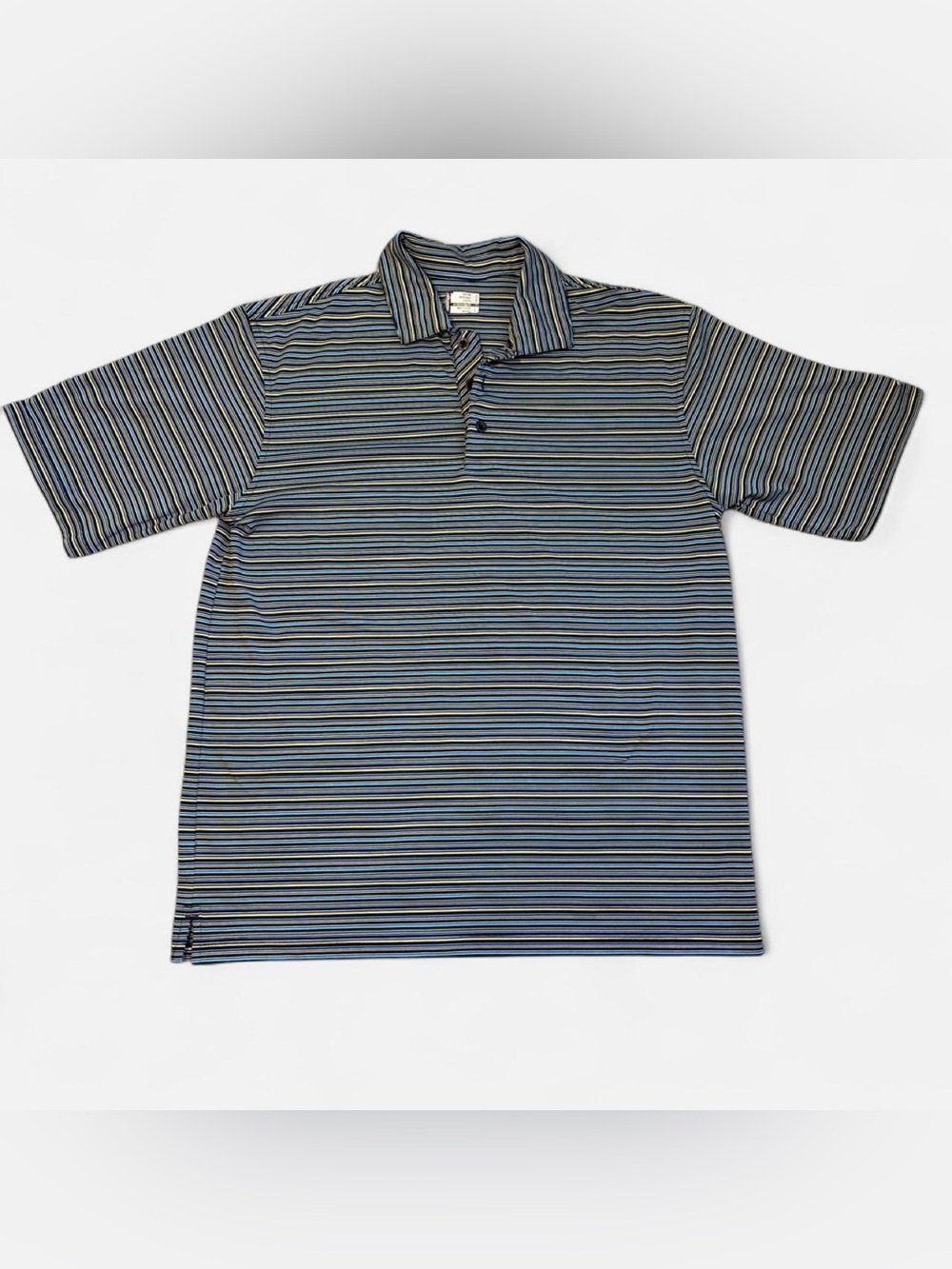 Slazenger Men's Navy, Yellow, and Light Blue Striped Polo